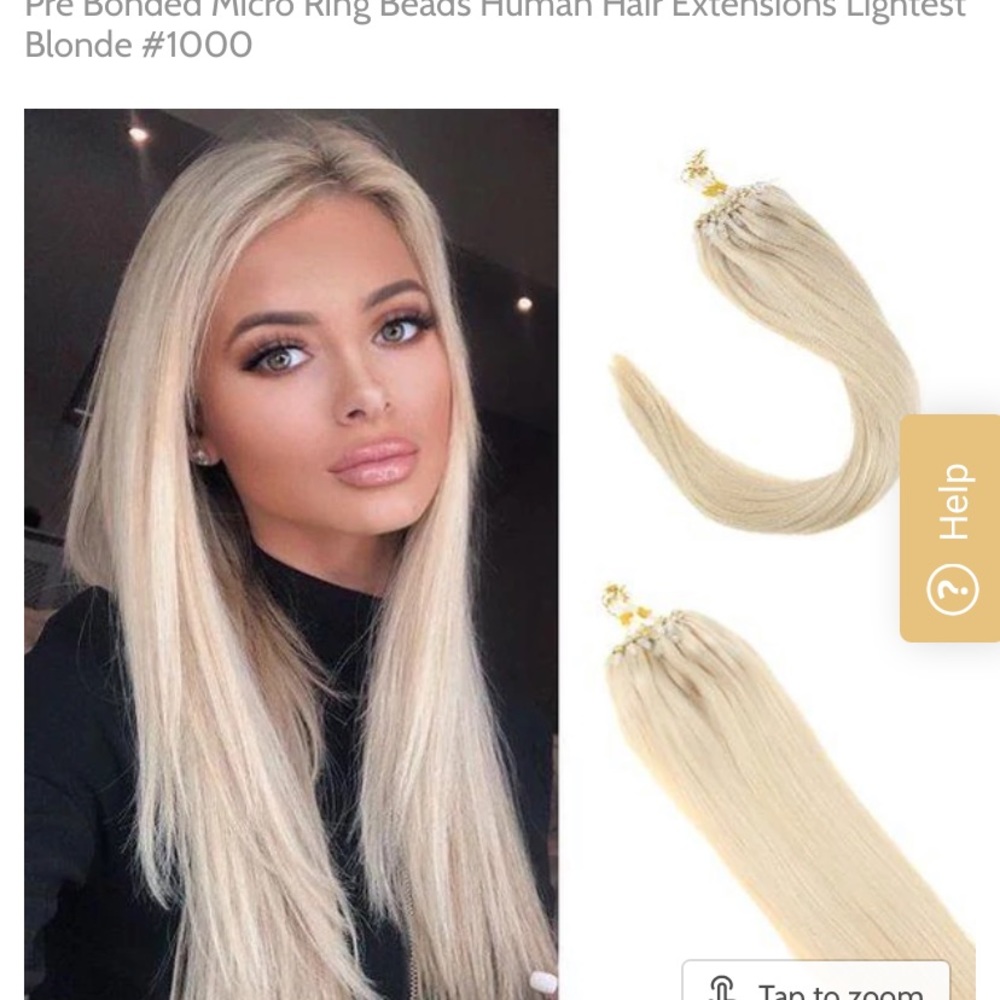 micro loop hair extensions. Lightest Blonde. 20 in. Real Remy human hair.